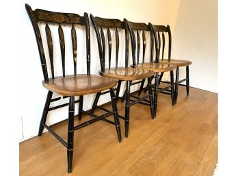 Set Of 4 Hitchcock Spindle Back Chairs With Grapes And Vine Motif