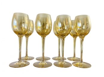 Set Of Amber Colored Stemware With Gold Leaf Trim