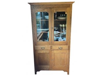 Fabulous Vintage Country Farmhouse Hutch With Glass Cupboard Doors