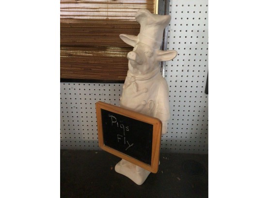 Chef Pig Statue Holding Chalk Board Sign