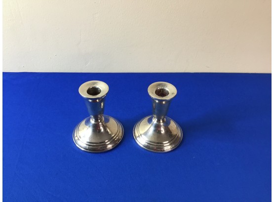 Pair Of Sterling Weighted Candle Stick Holders