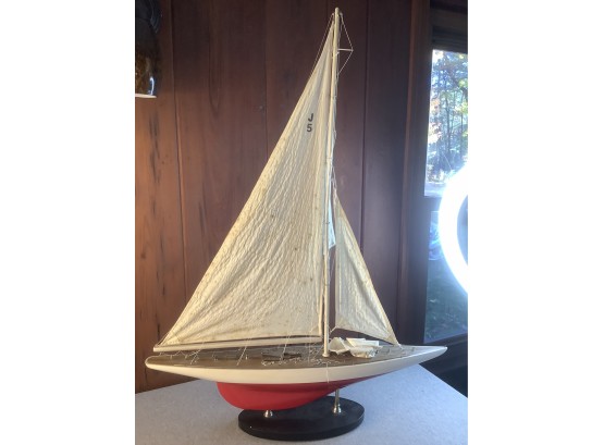 Large Red And White Sail Boat With White Sails Model