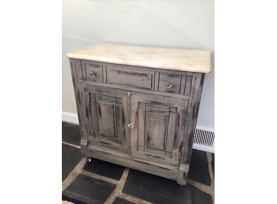 Distressed Storage Cabinet With Marbled Counter Top