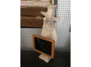 Chef Pig Statue Holding Chalk Board Sign