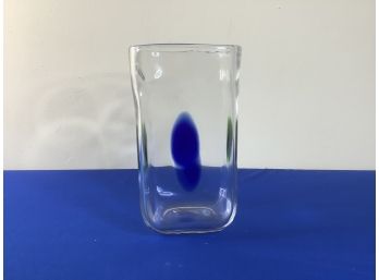 Hand Blown Green And Blue Spotted Square Glass Cup