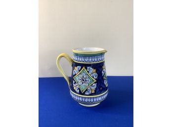 Yellow White Blue And Green Decorated Pitcher