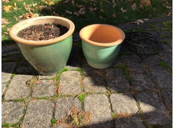 Large Green Clay Planters Lot Of 2