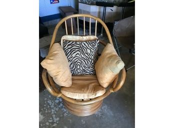 Vintage Bamboo Chair With Tan And Zebra Cushions