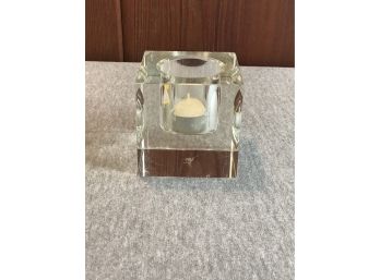 Signed Square Glass Tea Light Candle Holder
