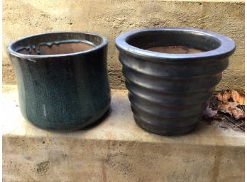 Pottery Painted Planters Lot Of 2