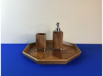 Wooden Soap Dispenser,  Cup And Tray Set