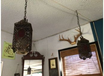 Mid Century Black And Red Glass Hanging Lanterns Lights
