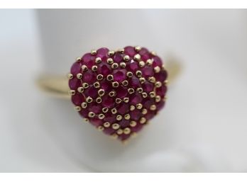 14k Yellow Gold Heart Shaped Ruby Ring