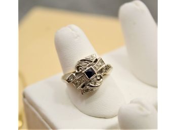 Antique 14k White Gold Diamond Sapphire Ring