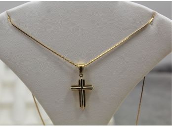 14k Yellow Gold Cross And Box Chain Necklace