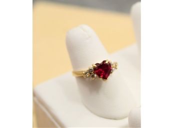 14k Yellow Gold Red Topaz  Heart Ring
