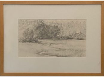 'The Swamp, View From The Railroad Track, Salisbury' - Vintage Framed Pencil Landscape By M.s. Rosenberg