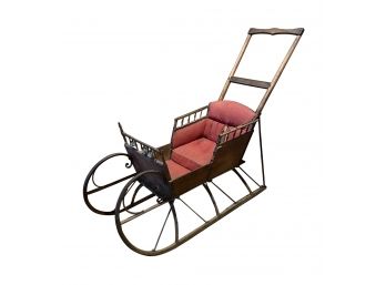 Beautiful Antique Child's Push Sleigh With Bells