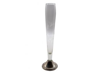 Sterling Etched Glass Tall Bud Vase