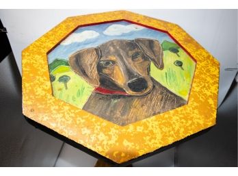 Artisan Hand Painted Decorated Pedestal With Dog Portrait