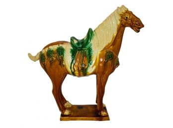 Vintage Glazed Asian Horse Signed