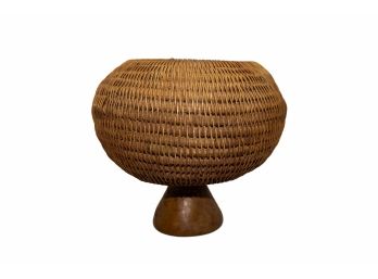 Antique Wood Weaved Pedestal Basket