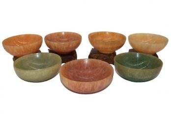 7 Antique  Asian Jadeite Bowls With Stand