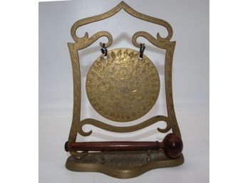 Vintage Asian Brass Bell With Wood Mallet