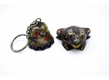 Asian Cloisonne And Enamel Frog And Key Chain