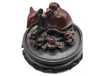 Asian Rat Statue With Wood Stand