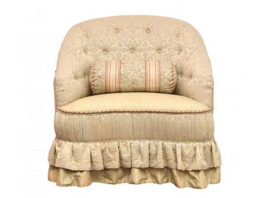 Celadon Tone-On-Tone Damask Tufted Shirred Club Chair