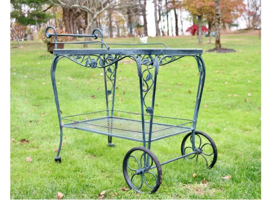 Vintage Rose Vine Scroll Bar Cart With Large Wheels