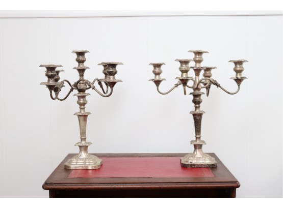 Pair Of Silver Plated  5-Arm Candelabrum