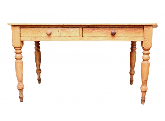 Hand Hewn White Pine Farmhouse Table With Two Drawers