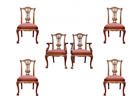 Set Of 6 Pierced Ribbon-Back  Carved Mahogany Chippendale Chairs