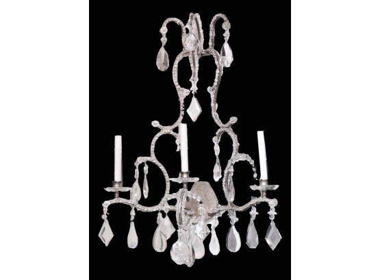 Large Italian Hand Beaded Crystal 3-Light Chandelier Ice Silver Sconce 2 Of 2