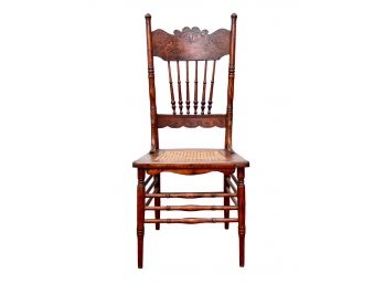 Antique Larkin Pressed Back Oak  Hand Caned Side Chairs
