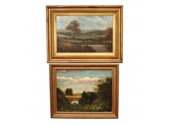 Set Of  2 J. Coles Landscape And Unsigned Framed Art, Both In The Manner Of The Hudson River School