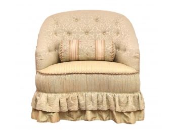 Celadon Tone-On-Tone Damask Tufted Shirred Club Chair
