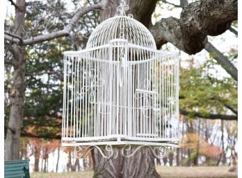 Large White Victorian Style Dome Bird Cage With Scrollwork