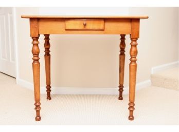 Antique Cherry Table With Small Drawer And Ringed Turned Tapered Legs