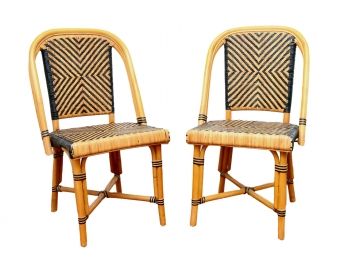 Set Of  2 Ballad Design French Bistro Cafe  Black And Beige Rattan Side Chairs
