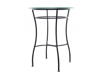 Wrought Iron Black Ringed Table Base With Curved X Stretcher And 36' Round Glass