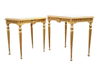 Set Of 2 Beveled Mirror Gold Gilt Nesting Tables