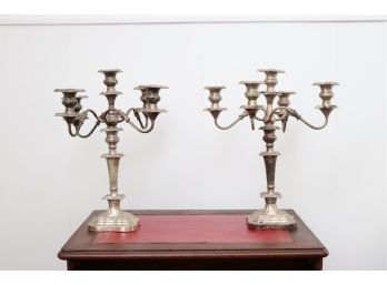 Pair Of Silver Plated  5-Arm Candelabrum
