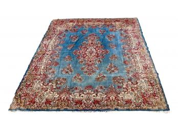 Perisan Kerman Periwinkle And Cranberry Floral  Medallion Wool Rug 16'11 X 11'7'