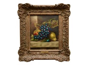 J. Hughes Grape, Pear And Apple Still Life  Art In A Scrolled Foliage Frame