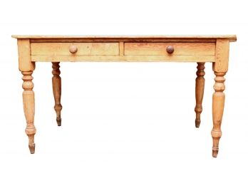 Hand Hewn White Pine Farmhouse Table With Two Drawers