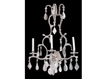 Large Italian Hand Beaded Crystal 3-Light Chandelier Ice Silver Sconce 1 Of 2