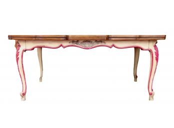 Provincial Cabriole Parque Wood Table  With Painted Cream And Cranberry Base